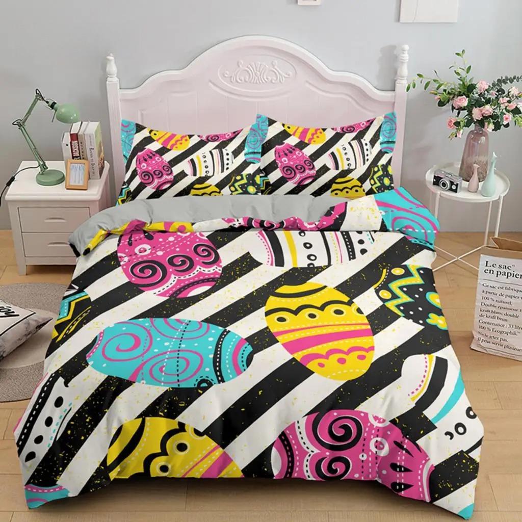 Soft Easter Eggs Print Duvet Cover Happy Easter Cartoon Rabbit Toddler Bedding Sets Twin King Queen Size Microfiber Quilt Cover