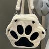 Paw Shape Cats Backpack Plush Large Capacity Embroidered Shoulder Bag Students