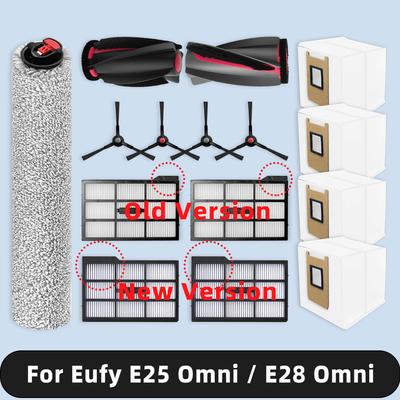 תואם עבור ( Eufy E25 Omni / E28 Omni ) חלקי חילוף ואביזרים לשואב אבק רובוטי מברשת צד ראשית גליל מגב שקית אבק פילטר HEPA