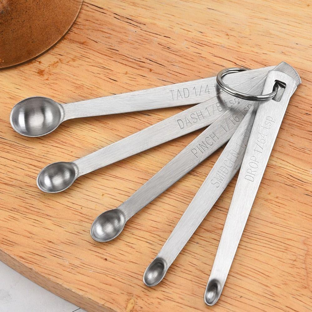 5Pcs Set Stainless Steel Measuring Spoons Set Rust-Resistant Durable Mini Coffee Spoons Hangable Cooking Measure Teaspoons