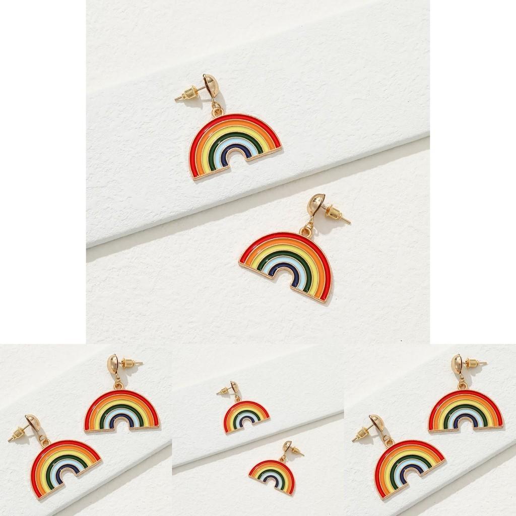Fashionable Creative Rainbow Geometric Earrings For Women Alloy Material 2022