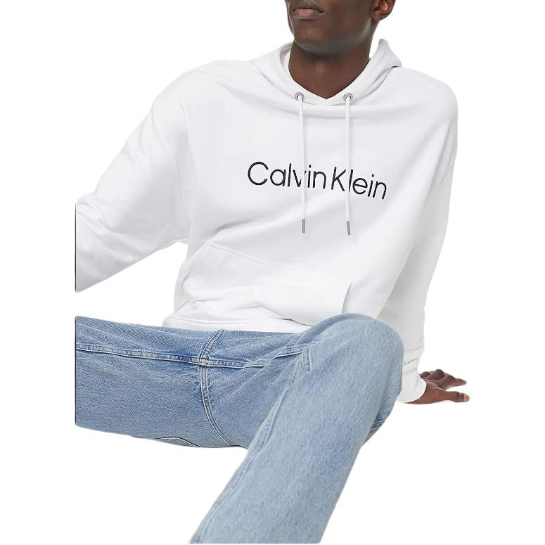 Calvin Klein Solid Logo Embroidered Hoodie Men hoodies White 40CM271-540
