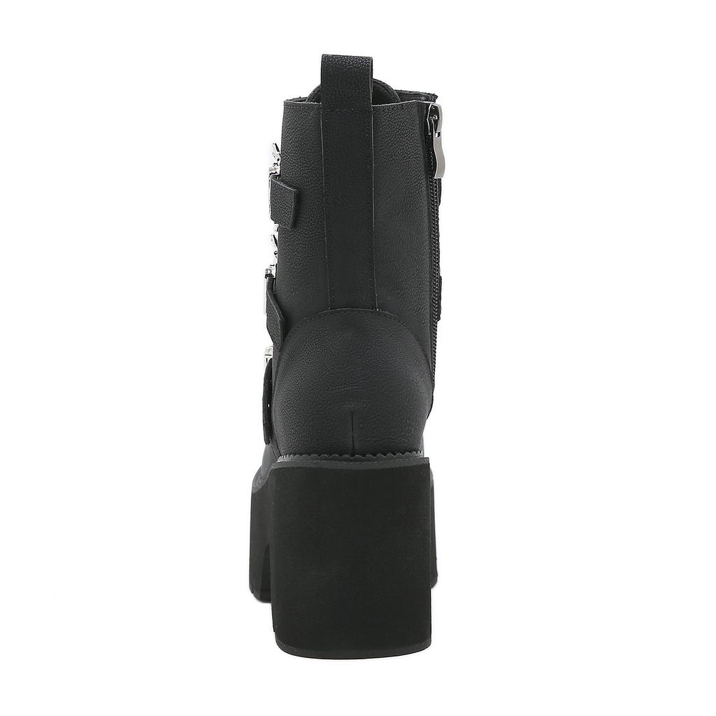 Gdgydh Rivetti sexy Stivali Demoia neri Stivali da donna con decorazione in metallo Piattaforma Tacchi gotici con fibbia a pipistrello Stivaletti da donna Taglie forti