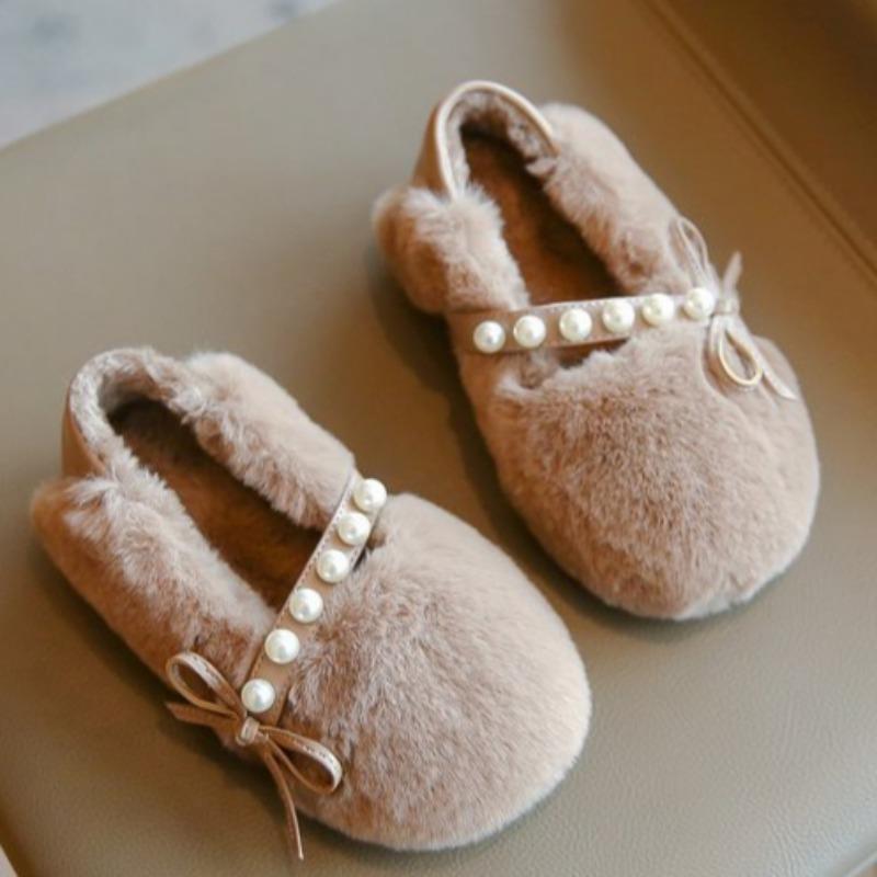 Girls' Plush Warm Fur Shoes Fashionable and Stylish Princess Shoes Korean Style All-match Moccasins