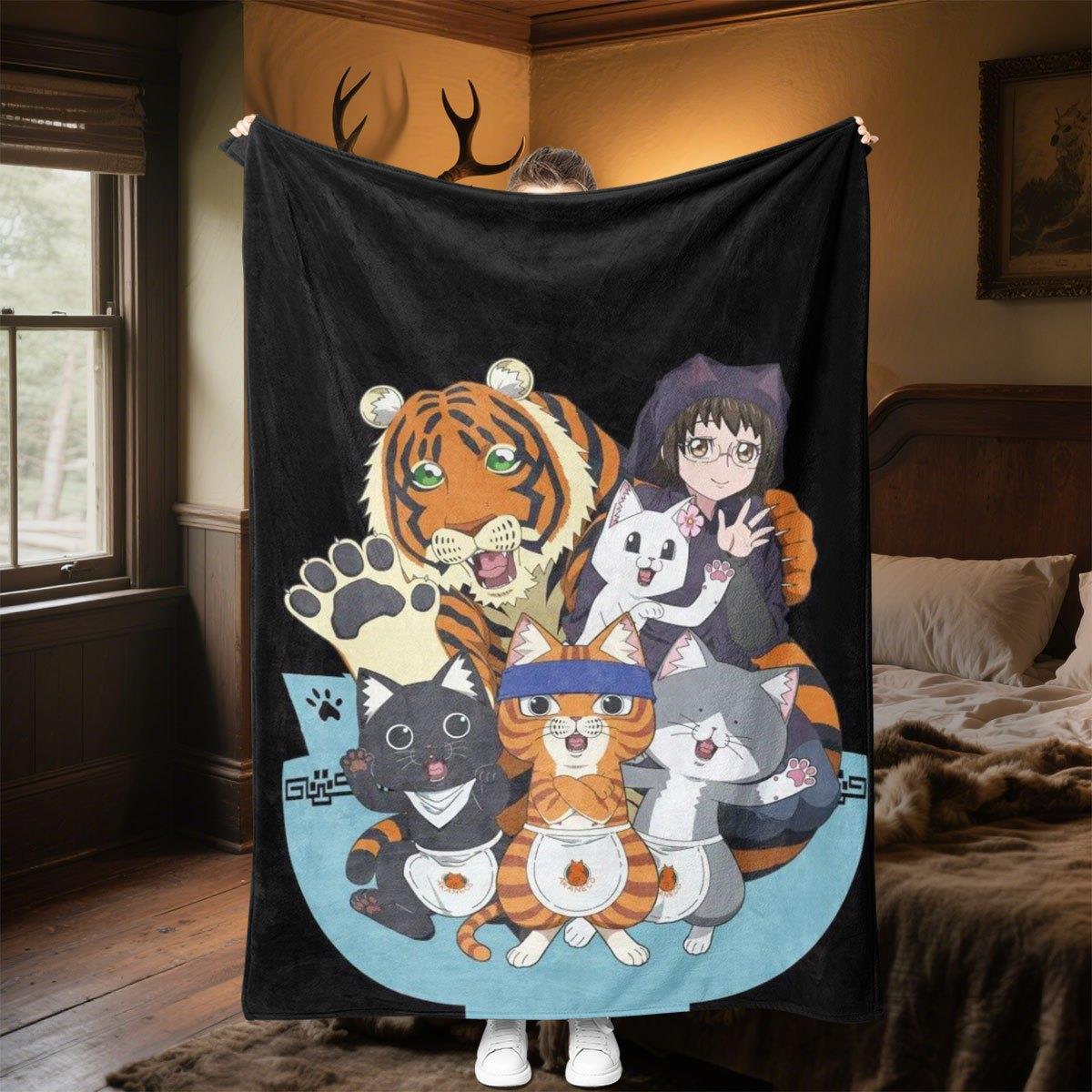 

Anime Tiger and Cats Fleece Blanket Cartoon Design Soft Cozy Throw Home Decor for Living Room or Bedroom Gift for Anime Fans 70x100cm28x39in