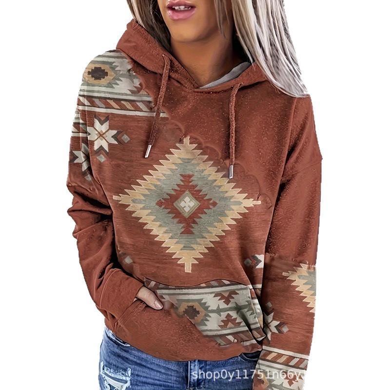 New Autumn Winter Style Trendy Women Printed Pattern Hoodie Casual Fashion Versatile Loose Long Sleeve Sweatshirt