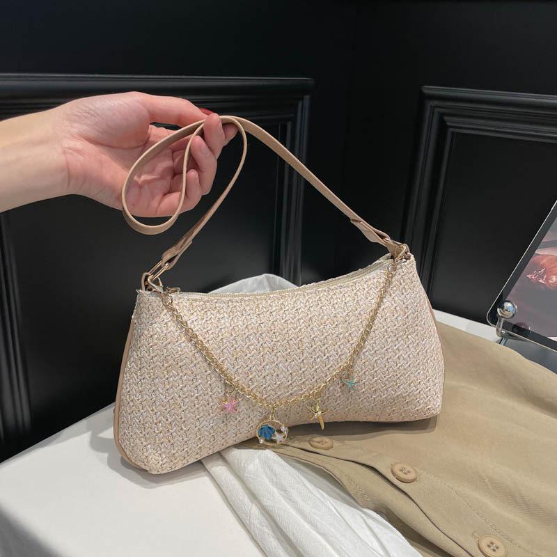 Single-shoulder Underarm Trendy Woven Cherry Style Beach Tote Bag for Women