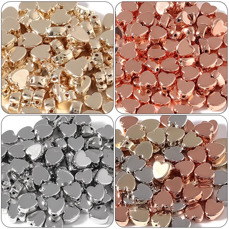 50 pcs Electroplated CCB Metallic Peach Heart Beads for Jewelry DIY and Bracelet Spacers