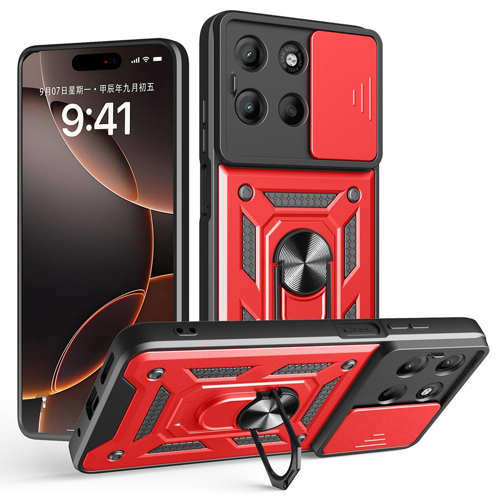 AMORUS For Motorola Moto G15 4G Case Kickstand PC+TPU Phone Cover with Camera Lens Slider