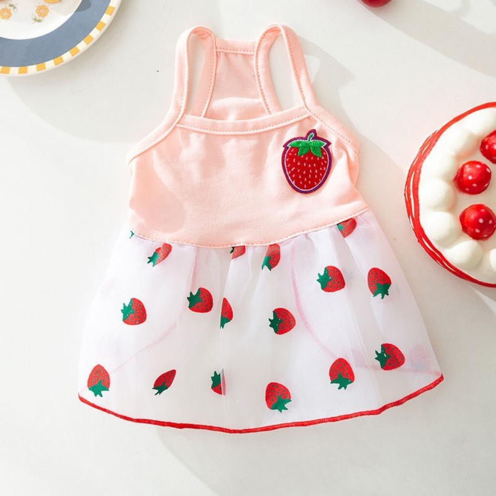 Summer new dog clothes cute mesh strawberry suspender skirt cat thin dress cat pet clothing
