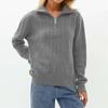 Women's Fashion Casual Loose Lazy Versatile Short Retro Cable Half Zip Long Sleeve Knit Sweater Pullover Sweater