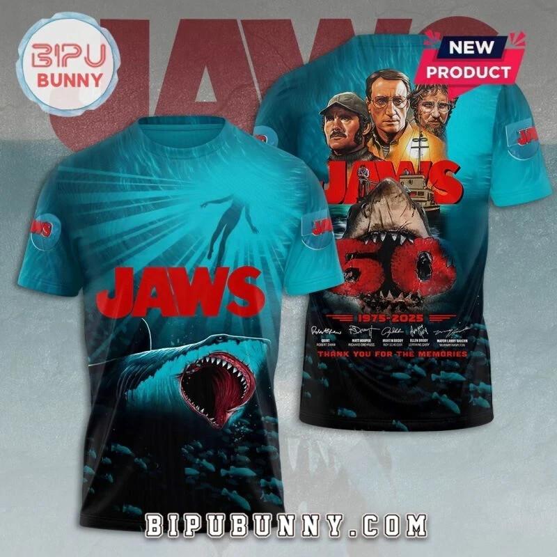 Jaws 50Th Anniversary 1975-2026 Thank You For The Memories 3D T-Shirt XL