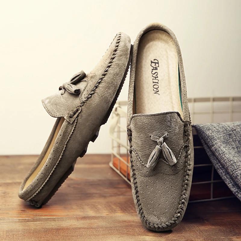 Fashion 2025 Half Slipper Men Loafers Luxury Suede Shoes Men Slippers Italian Fashion Lazy Boat Shoes Men Slip on Moccasins Muller Shoes