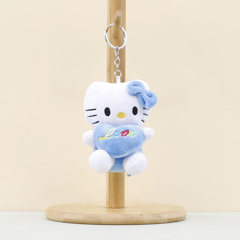 Adorable Plush Cat Keychain Cute Heart Shaped Cat Doll Soft Pp Cotton Accessory Blue Heart