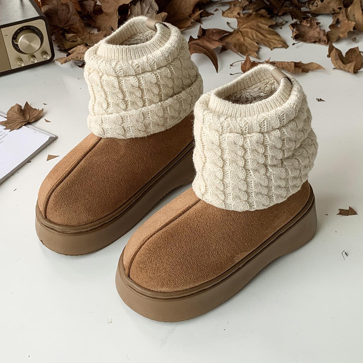 

Женские ботильоны на платформе, зимние ботинки из замши, теплые плюшевые хлопковые туфли, брендовые туфли на высоком каблуке, тренд 2024, уютные повседневные туфли, вязаные ботильоны для женщин 41