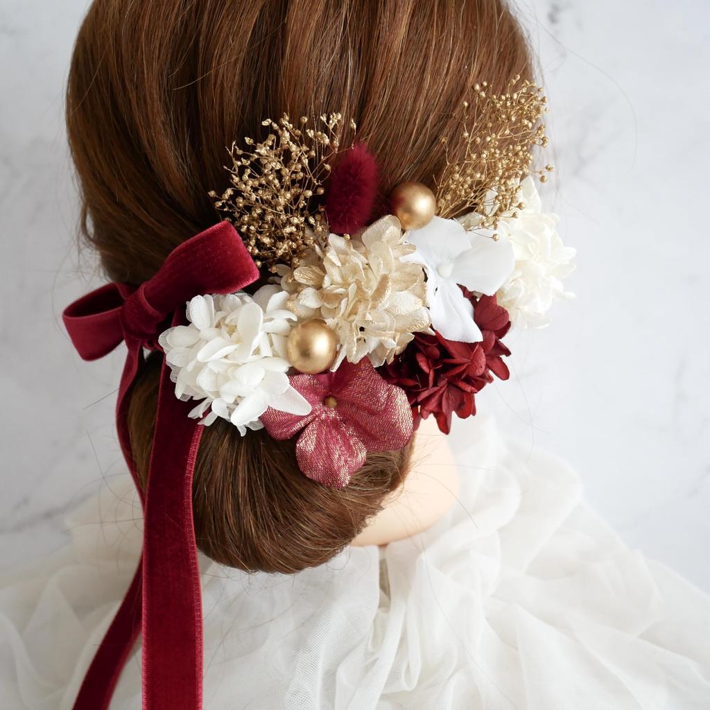 Preserved Flower Hair Velvet for and Japanese Clothing [Bria] Ornament, (Red), Coming-of-Age Ceremonies, Graduations, Weddings, Shichi-Go-San,