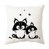Cute Cartoon Black & White Cat Throw Pillow Covers, Minimalist Cat Couple Print Cushion Cases, Playful Cat Lover Home Decor