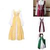 Elegant Women's Vintage Renaissance Medieval Long Dress With Flare Sleeves And Lace-up Detail