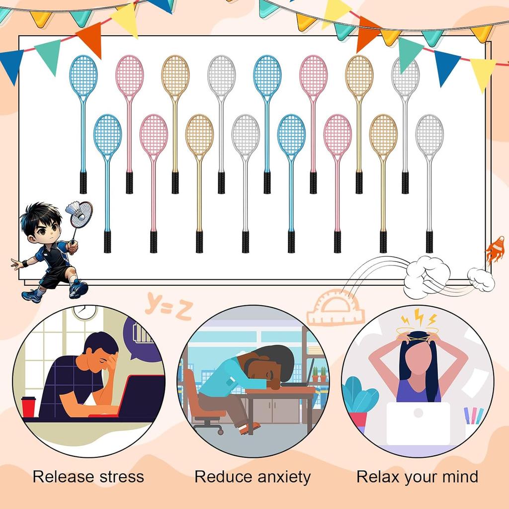 60 Pcs Tennis Racket Pens Tennis Party Favors Sport Gifts for Team Fidget Novelty Badminton Rollerball Pens for Home Adult Office Writing(Multicolor)