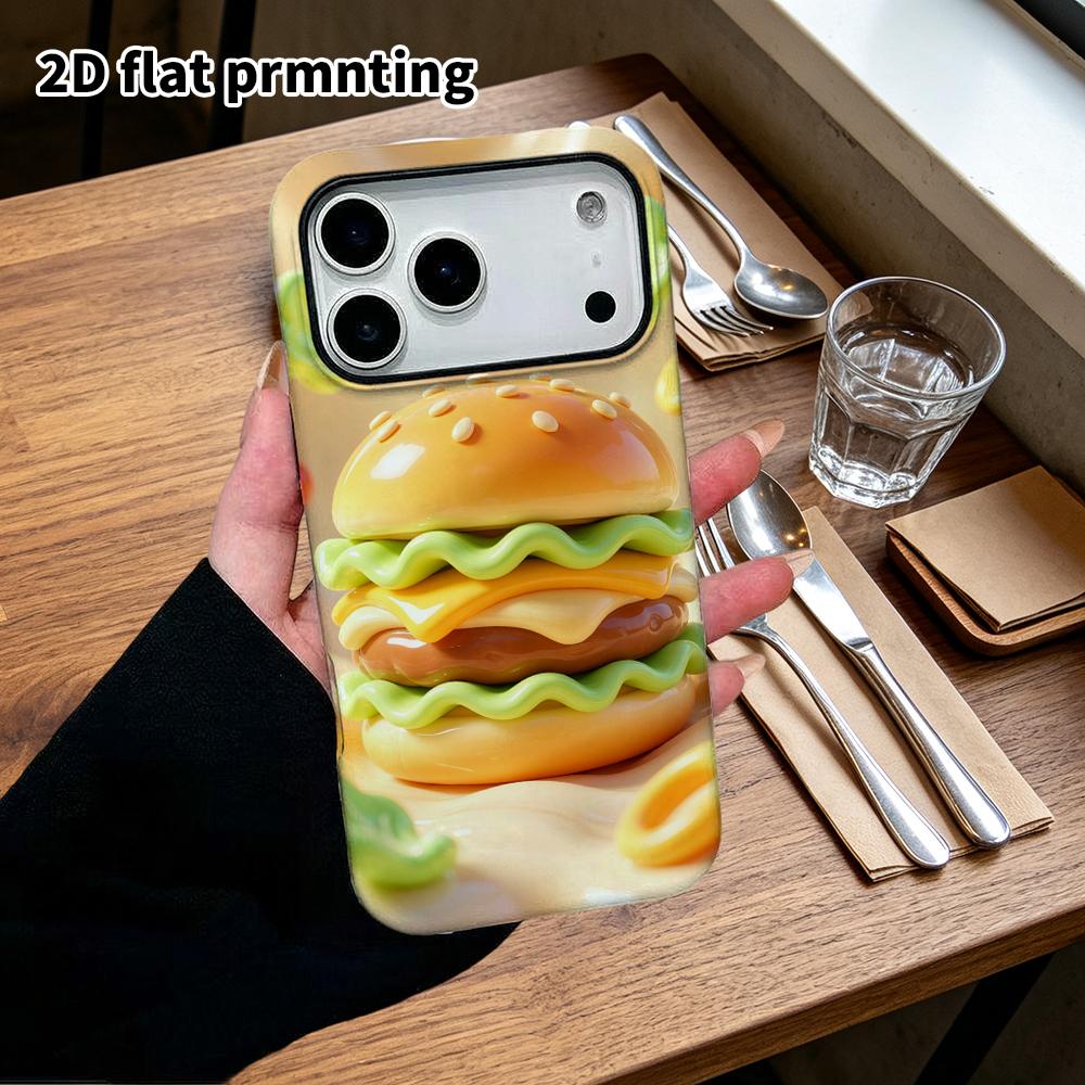 Phone Case: 2D flat design suitable for iPhone 18 17 16 15 14 13 Pro protective case, cartoon burger, perfect Christmas and Halloween holiday gift