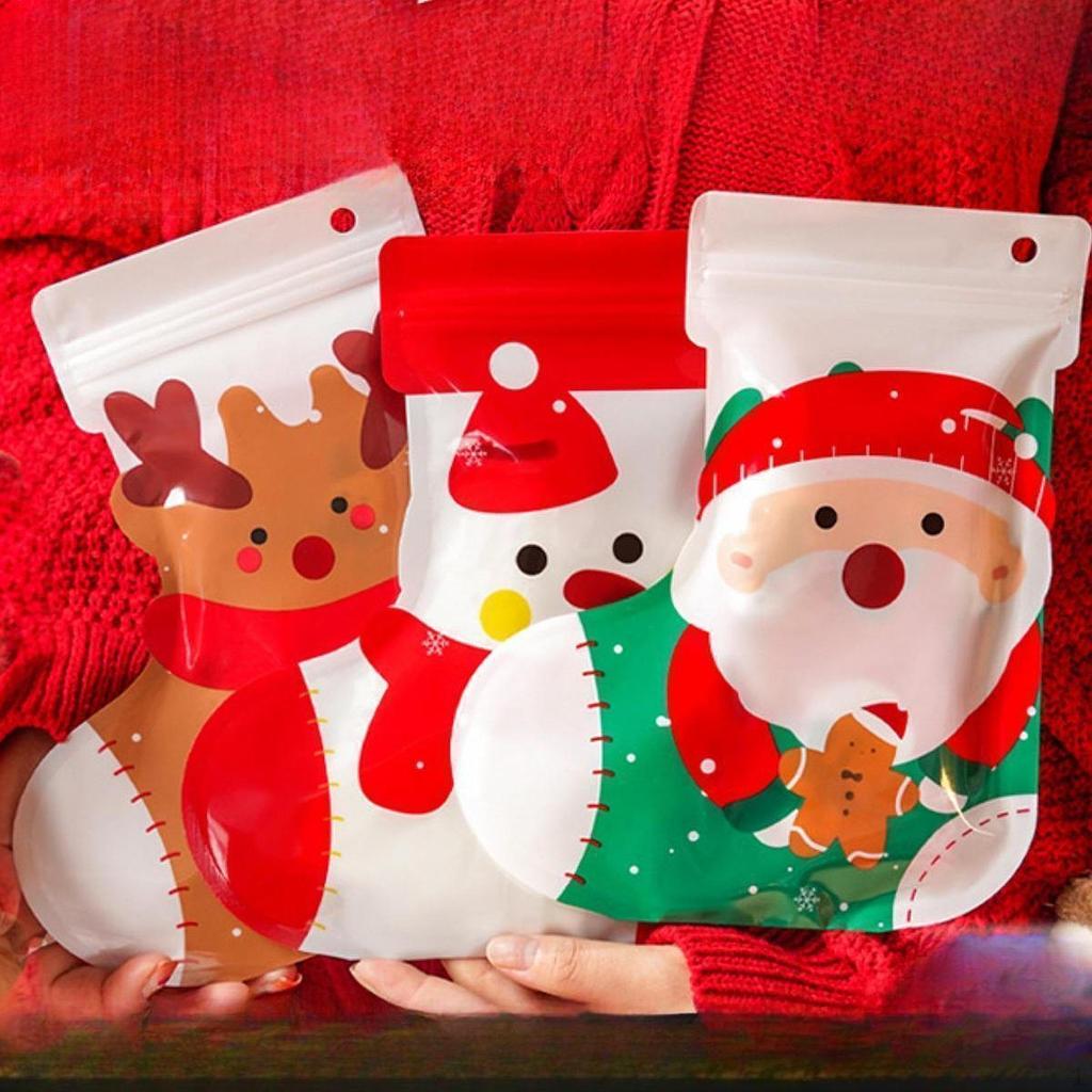 10Pcs Christmas Cookie Bags Cellophane Reusable Treat for Chocolate Photo