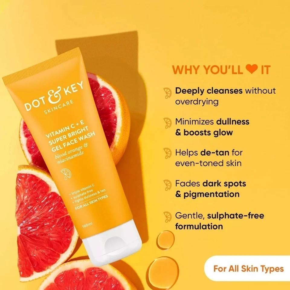 Dot & Key Vitamin C + E Super Bright Gel Gesichtsreiniger, Reduziert Pigmentflecken | 100 ml