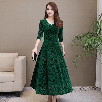 Robe Minceur et Moulante Printemps-Automne, Robe Longue à Manches Longues en Velours pour Femme Grande Taille, Style Long