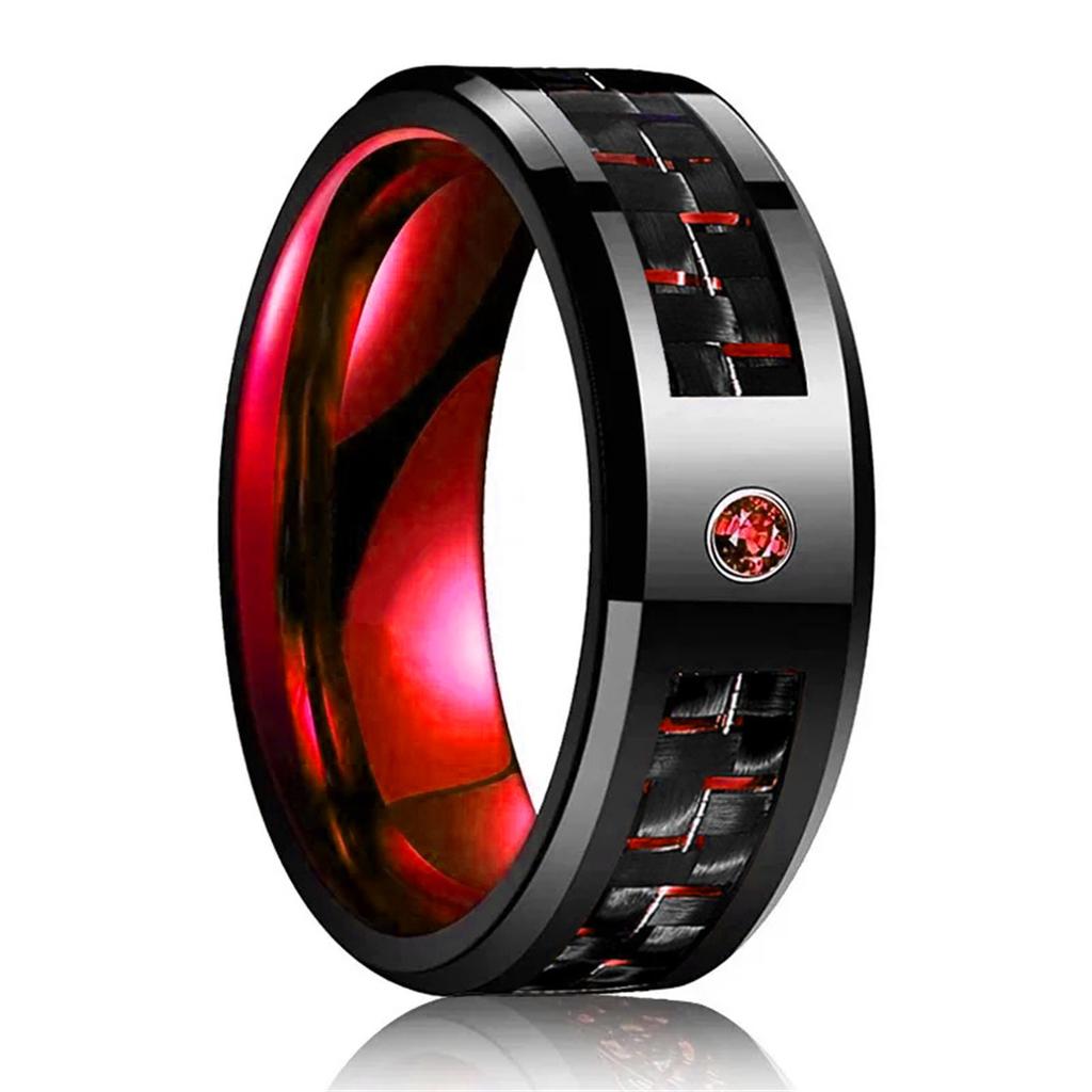 Mode 8mm Herren Edelstahlringe Eingelegte Schwarze Blaue Rote Kohlefaserringe Für Männer Hochzeit Verlobung Party Schmuck Geschenke