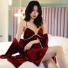 Sexy Lace Kimono Bathrobe Dress Autumn and Winter Velvet Two-piece Pajamas Loose Velvet Home Clothes Women's Home Clothes