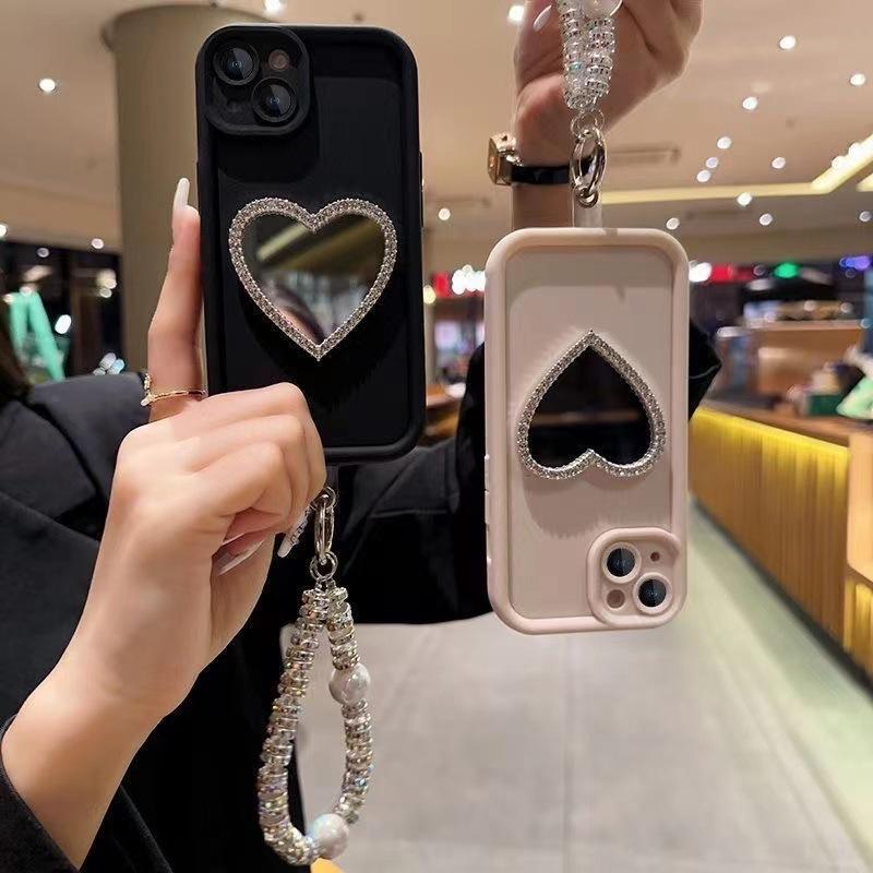 

Підходить для IPhone 16 Promax Phone Case 13pro 15pro Дзеркальний браслет у формі серця 111214 М’який чохол iPhone 6-6S безодня
