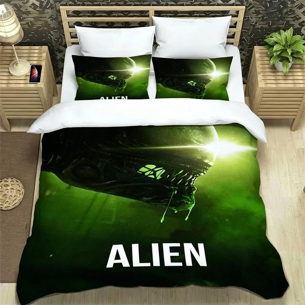 Set Biancheria da Letto Alieno Stampa 3D, Copripiumino Piumone Set Letto Coperta Trapuntata Federa, Taglia King Queen Twin Bambini Ragazze Adulti