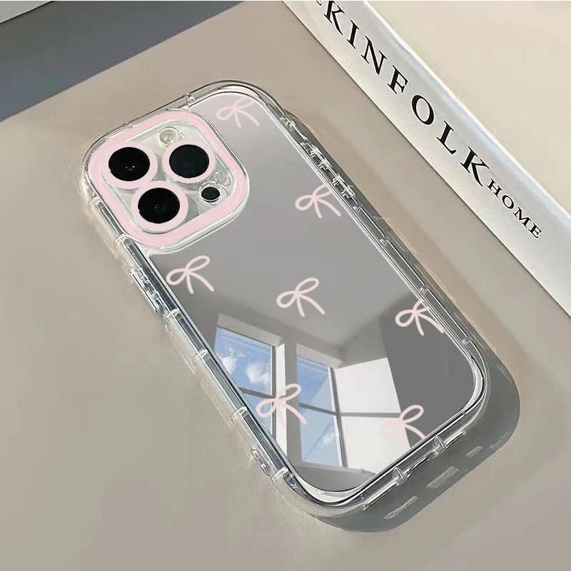 Simple Blue Pink Bow Girl Cute Makeup Mirror Phone Case For For Iphone 17 AIR 16 1 14 13 12 11 Pro MAX XR XSMAX 7 8 Plus Y2K Cover