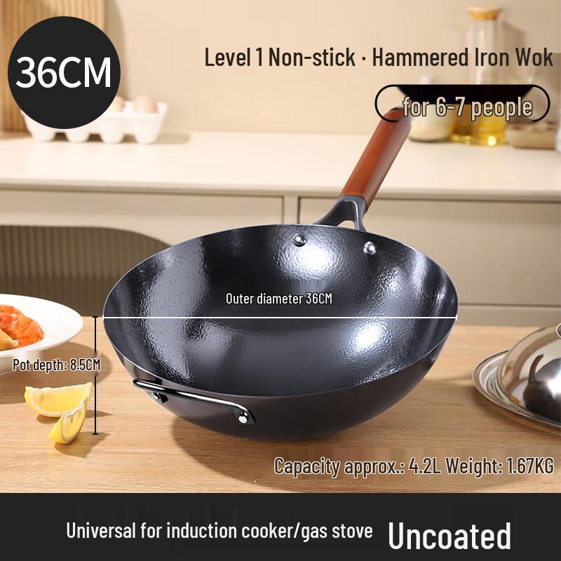Hakka Fragrance Hand-forged Pre-seasoned Cast Iron Wok, 36cm