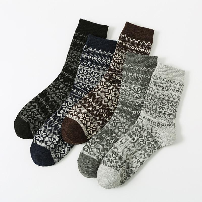 5/10 Pairs Autumn Winter Thickened Warm Socks Men's Retro Ethnic Style Small Diamond Wool Socks Mid Calf Socks Comfortable