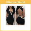 Stunning Women Sexy Deep V Rhinestone Backless Mini Dress For Special Events