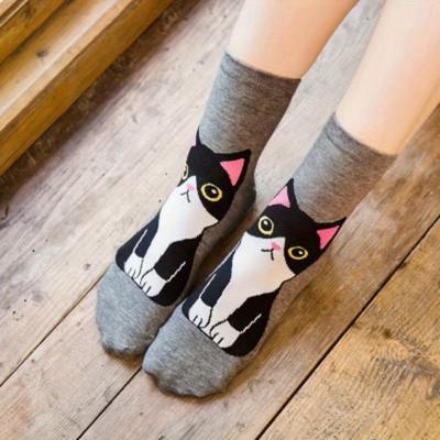 5 Pairs of Cartoon Cat Socks for Girls, Suitable for Daily Wear In Autumn and Winter