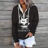 Women Plus Size Pullover Hoodie Long Sleeve Round Neck Cute Cat Cartoon Printed Sweatshirt