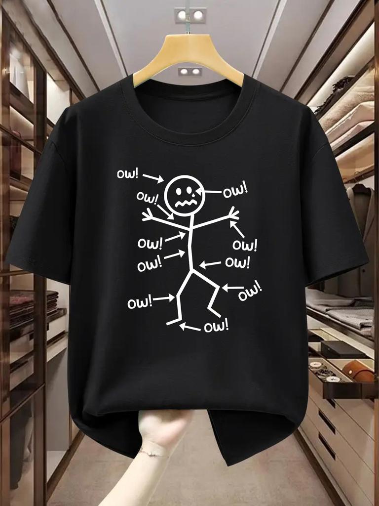 2026 New Plus Size Mens TShirt 100 Cotton Stickman Face Pain with ow Printed Round Neck Tshirt