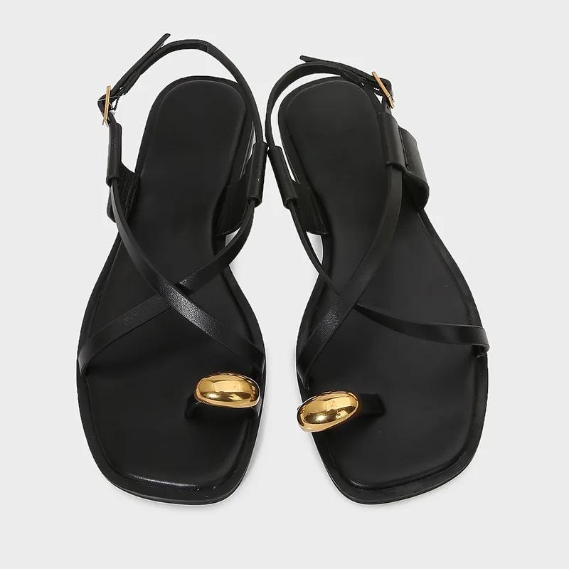 Fashion Fashion Ankle Strap Flat Sandals Women Metal Buckle Decoration Over Toe GLADIATOR Sandals Luxury Designer Summer Beach Slippers