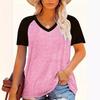 Amazon's new women's crew neck shoulder plug contrasting short-sleeved V-neck T-shirt is casual and versatile