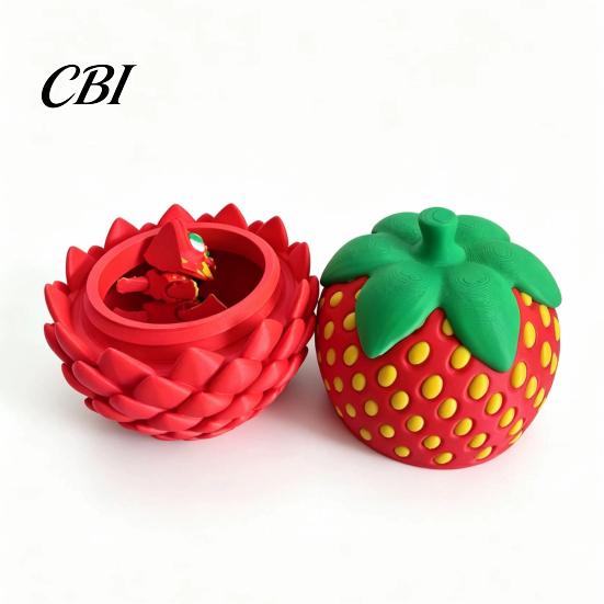 Movable Dragon Figurine Strawberry Egg with Dragon, 3D Printed Fidget Toy Collectible Ornament Flexible Joints, Decoration for Home Office Shape