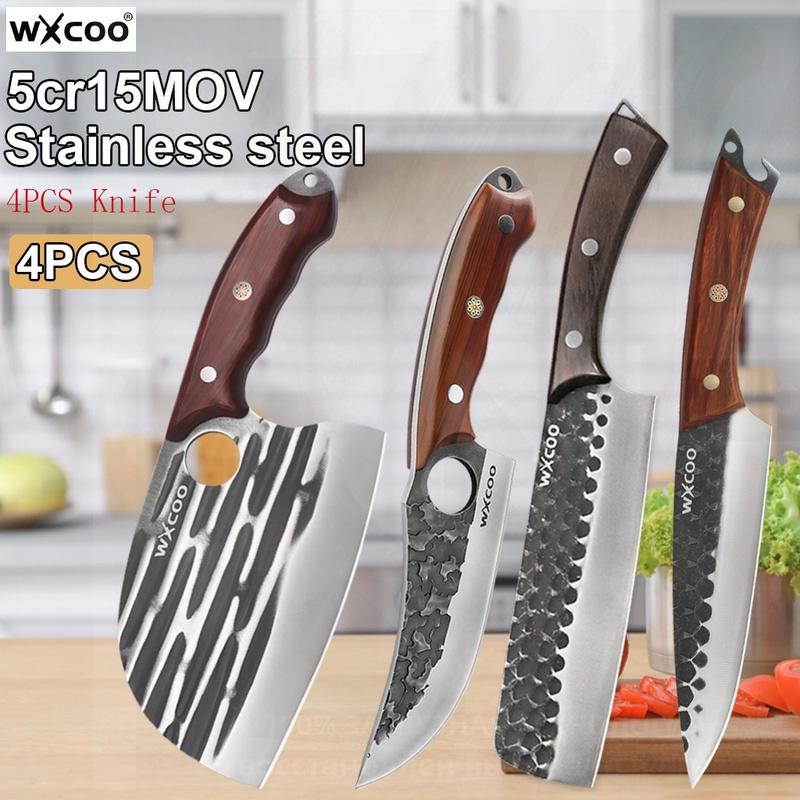 Handmade Forged Kitchen Boning Knife Stainless Steel Knife for Meat Fruit Butcher Slicing Knife Wooden Handle Meat Cleaver