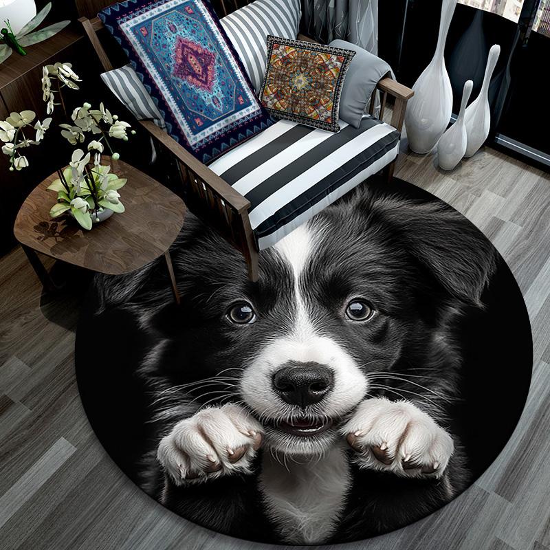 Adorable Puppy Round Area Rug,Carpet Rug for Living Room Bedroom Sofa Playroom Decor,Non-slip Floor Mat