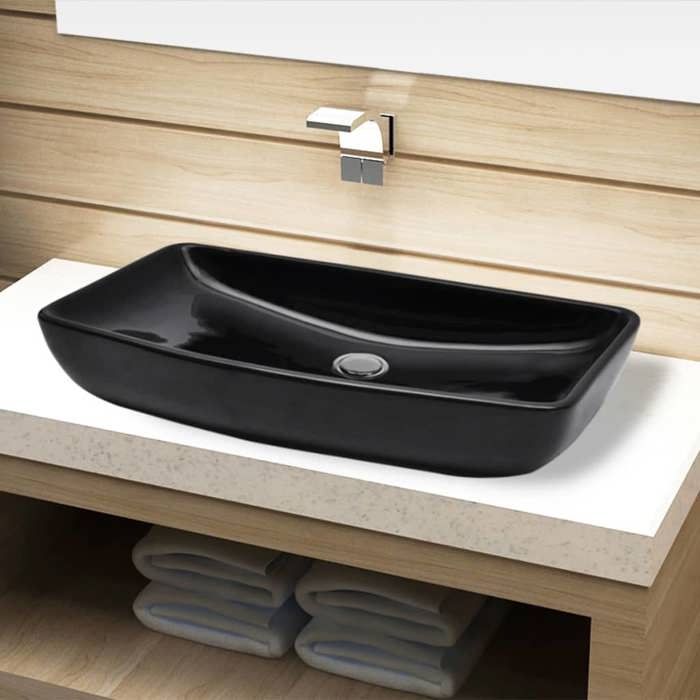 VidaXL Vasque Rectangulaire Céramique Noir pour Salle de Bain Lavobo Lave-main 141923
