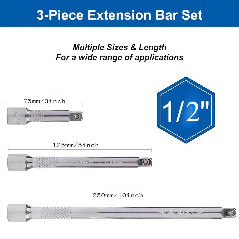 1/4" 3/8" 1/2" Drive Extension Set Socket Ratchet Wrench Extension Bar,50/100/150/250mm Ratchet Wrench Socket Extender Hand Tool