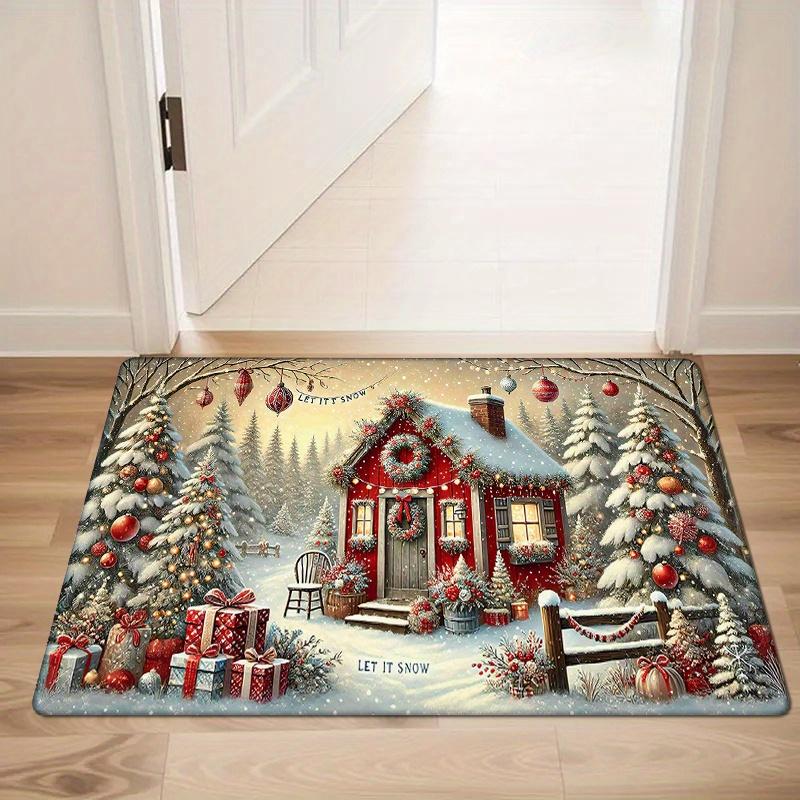 Christmas Doormat Non‑Slip Front Entrance Rug Washable Indoor Outdoor Xmas Snow Cabin Forest Gift Winter Holiday Mat