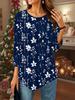 Women's Loose Round Neck Three Quarter Sleeve Tee 3D Christmas Pattern Ideal Halloween and Christmas Gift