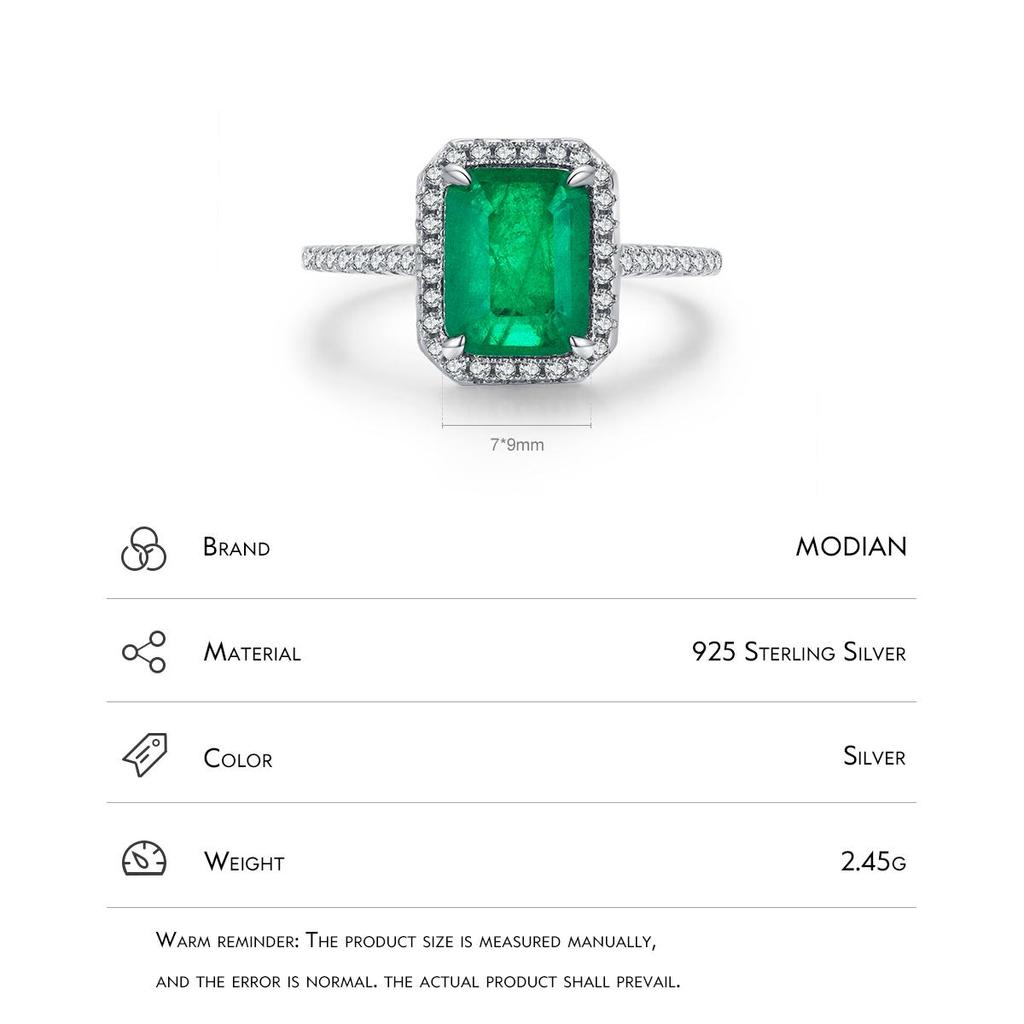 MODIAN 925 Sterling Silver Luxury Rectangle Emerald Cut Sparkling Ring Platinum Plated For Women Wedding Statement Jewelry Gift
