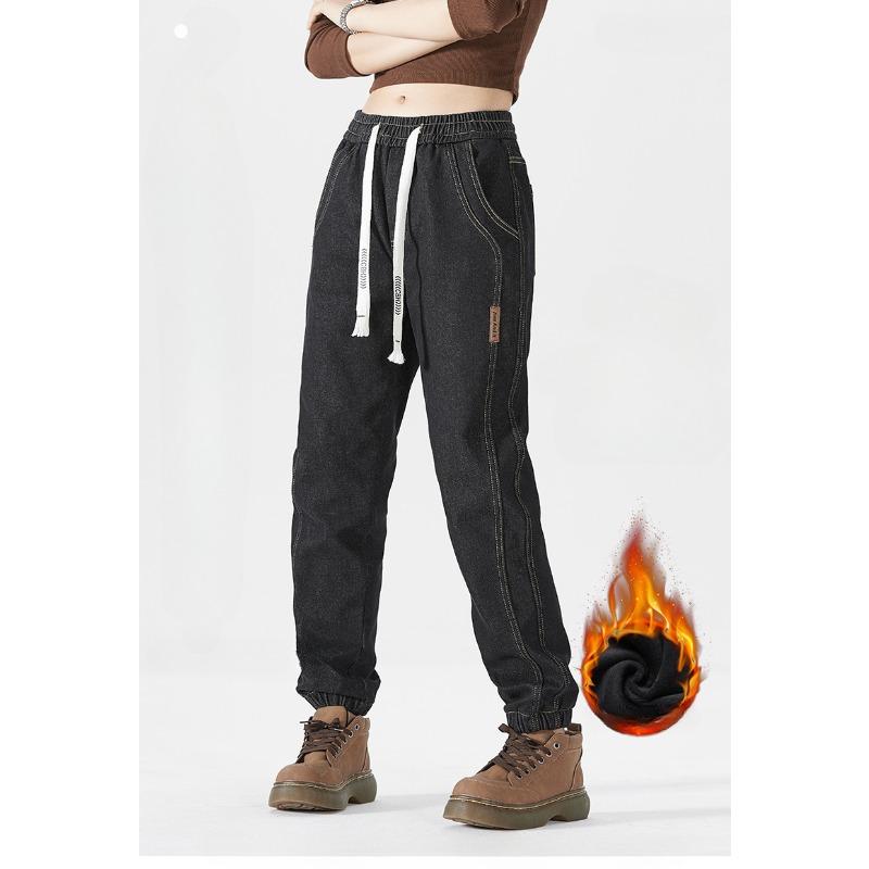 

Новый стиль утолщенных бархатных джинсов из коровьей кожи для осени и зимы для мужчин, прямые, с завязками на девяти точках, универсальные повседневные длинные брюки для мужчин 4XL