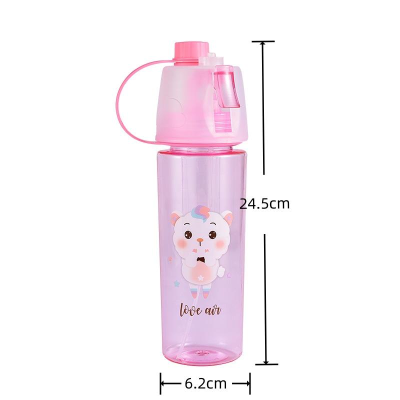 600ML Creative Spray Bottle Portable Children Outdoor Sports Multi-function Straw Cute Water Bottle